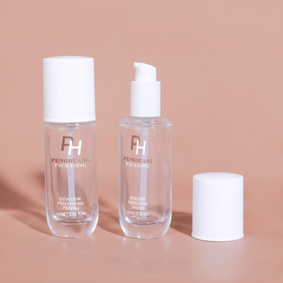 둥근 모양 맑은 빈 액체 기초 병 30ml 1oz 유리 로션 펌프 병 화장품 포장용