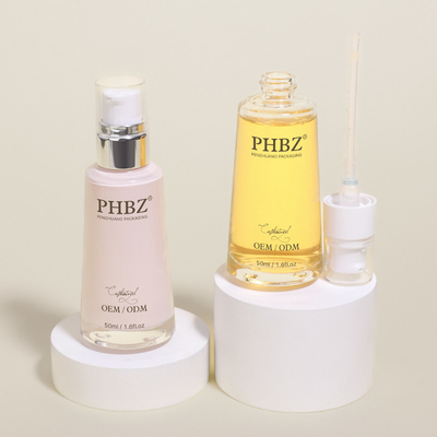 맑은 액체 기반 유리 병 50ml 빈 세럼 크림 로션 펌프 병