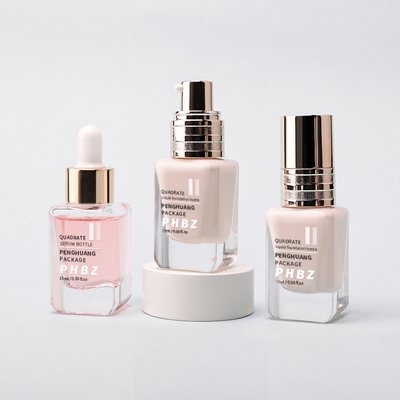 정사각형 투명한 기초 유리 병 15ml 샘플 크기 화장품 로션 병