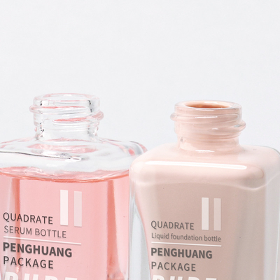 정사각형 투명한 기초 유리 병 15ml 샘플 크기 화장품 로션 병