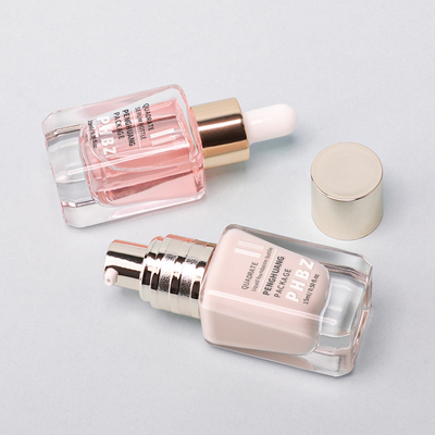 정사각형 투명한 기초 유리 병 15ml 샘플 크기 화장품 로션 병