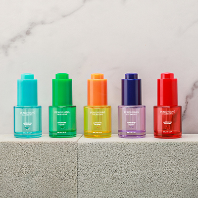 주문 20ml 고급 에센셜 오일 유리 병 포장 드롭퍼와 함께 세럼 병