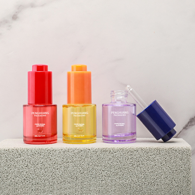 주문 20ml 고급 에센셜 오일 유리 병 포장 드롭퍼와 함께 세럼 병