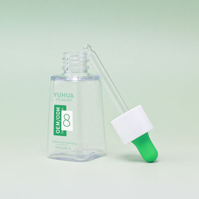 커스텀 로고 50ml PET 평면 세럼 방울병 고무 뚜??