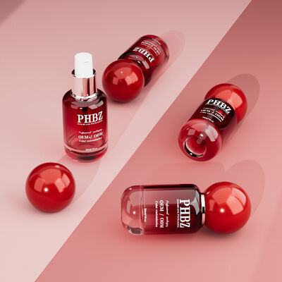 30ml / 1oz 빈 빨간색 기울기 유리 화장품 세움병 둥근 공 캡, 사용자 지정 색상 OEM ODM 로션 에센셜 오일 피부 관리 포장