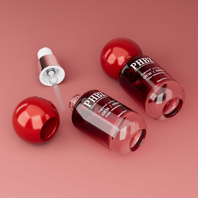 30ml / 1oz 빈 빨간색 기울기 유리 화장품 세움병 둥근 공 캡, 사용자 지정 색상 OEM ODM 로션 에센셜 오일 피부 관리 포장