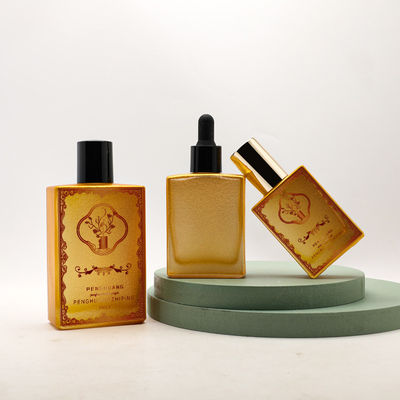 사용자 정의 화장품 오일 30ml 50ml 100ml 빈 골드 스퀘어 럭셔리 세럼 유리 에센셜 오일 스포이드 병