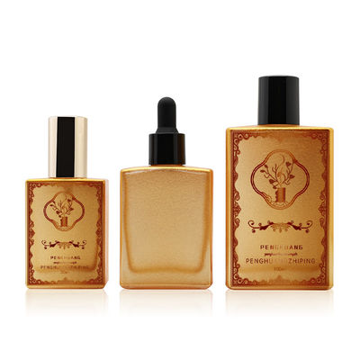 사용자 정의 화장품 오일 30ml 50ml 100ml 빈 골드 스퀘어 럭셔리 세럼 유리 에센셜 오일 스포이드 병