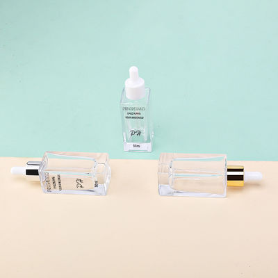 도매 화장품 포장 스킨 케어 50ml 유리제 점적기 사각 병 유리제 세럼 병