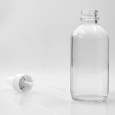 펌프 스프레이가있는 액체 120ml 투명 보스턴 유리 병