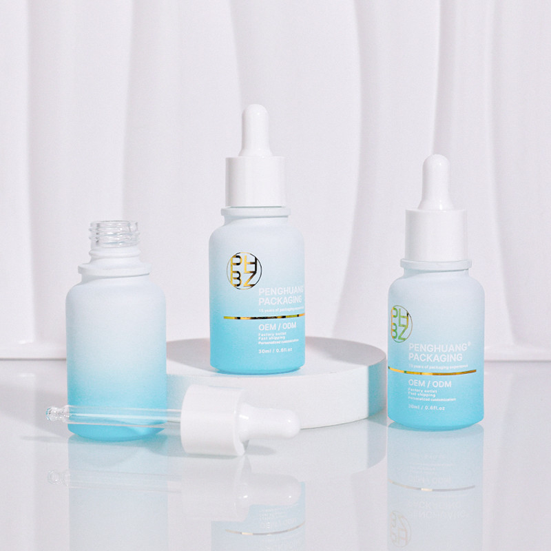 사용자 지정 로고 30ml 유리 혈청 병 마트 하얀 방울 병 머리 기름
